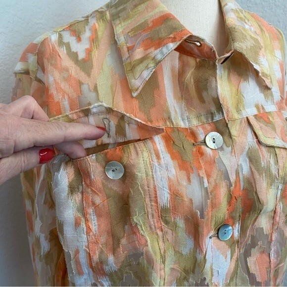 NWOT Sheer Peach Tan White Blouse Jkt Button Pocket Flattering Fit Ruby Rd SZ 12 - Picture 4 of 13